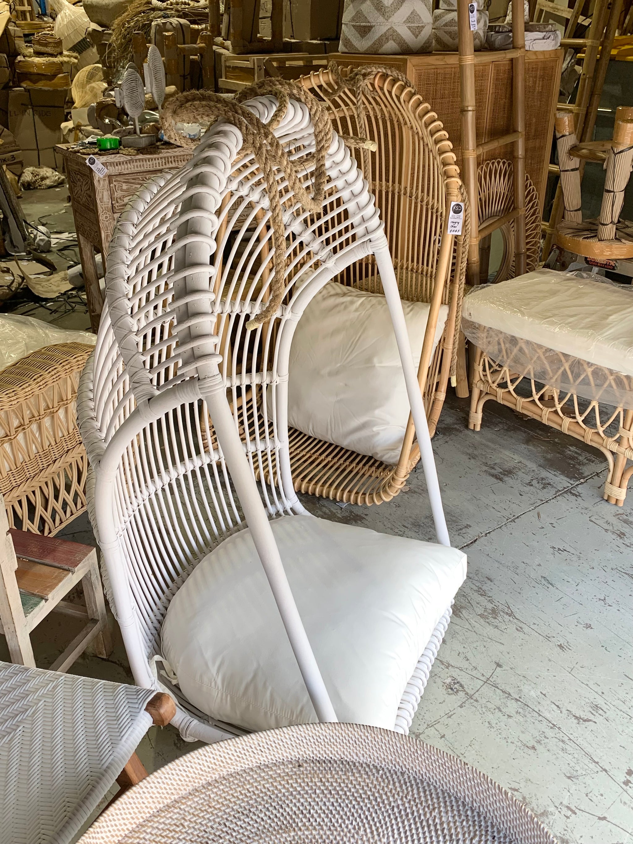 Rattan hanging chair. White