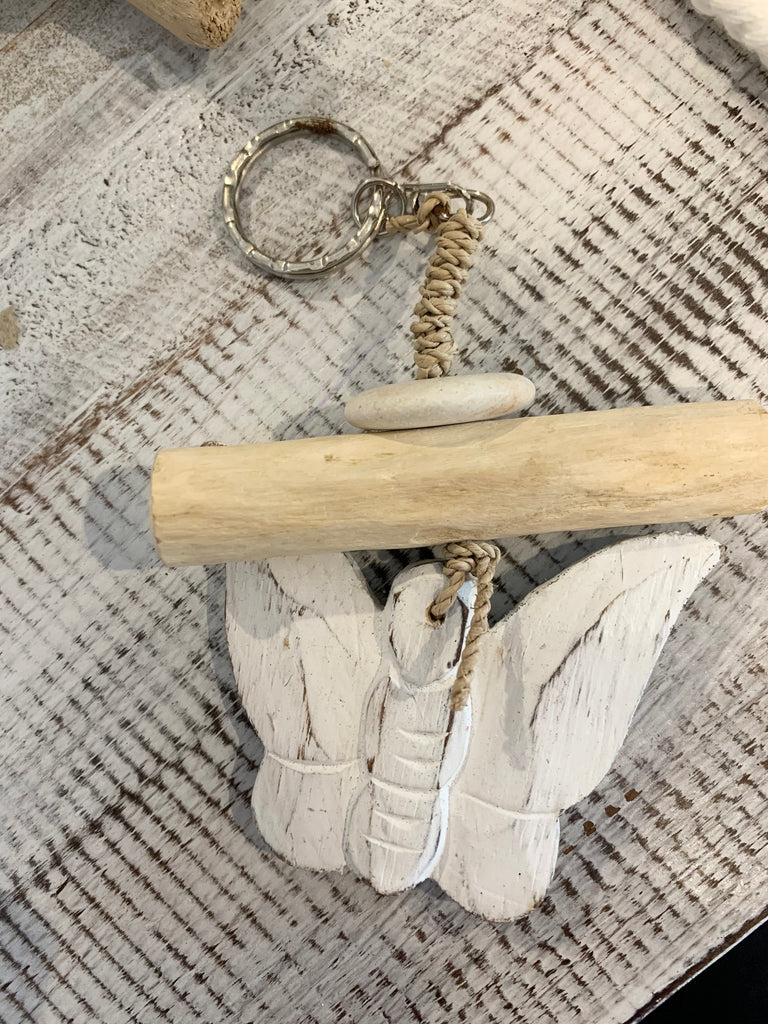 Bali Key Ring Timber butterfly keyring white – Bali Beach Beyond