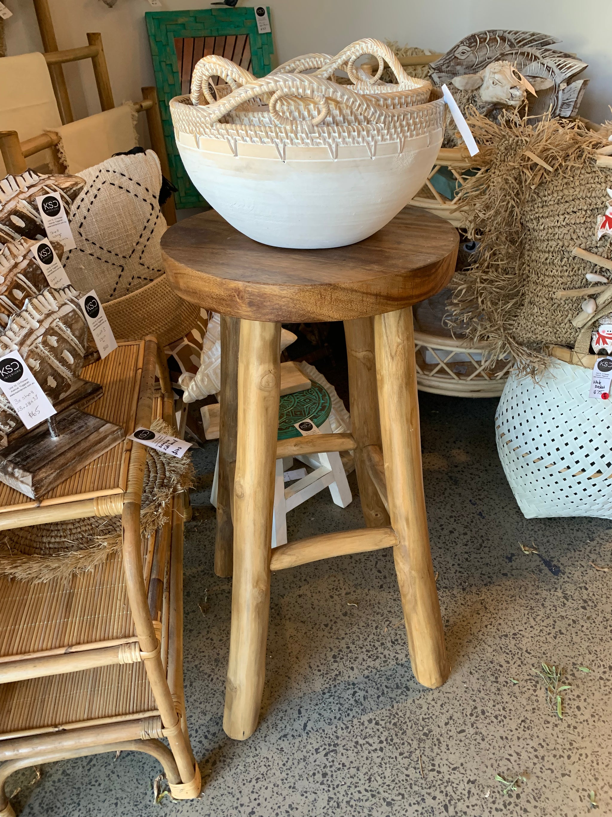 Solid timber round stool / bar stool / side table