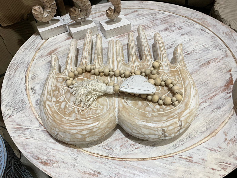 Large natural carved offering hands / platter. EOFY sale. Usually $80