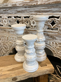 Set 3 white wash candlesticks 20, 25, 30