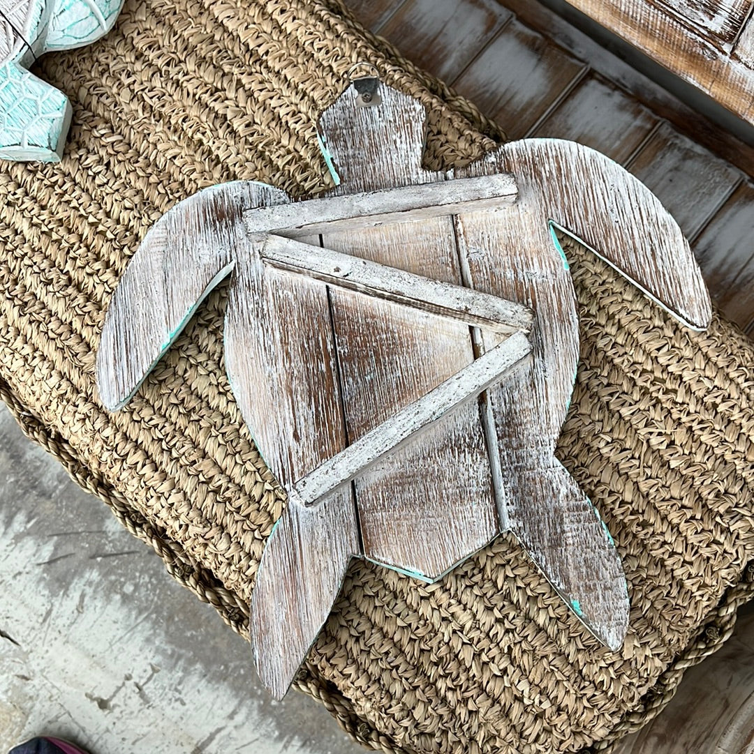 Turquoise timber turtle wall hanging L