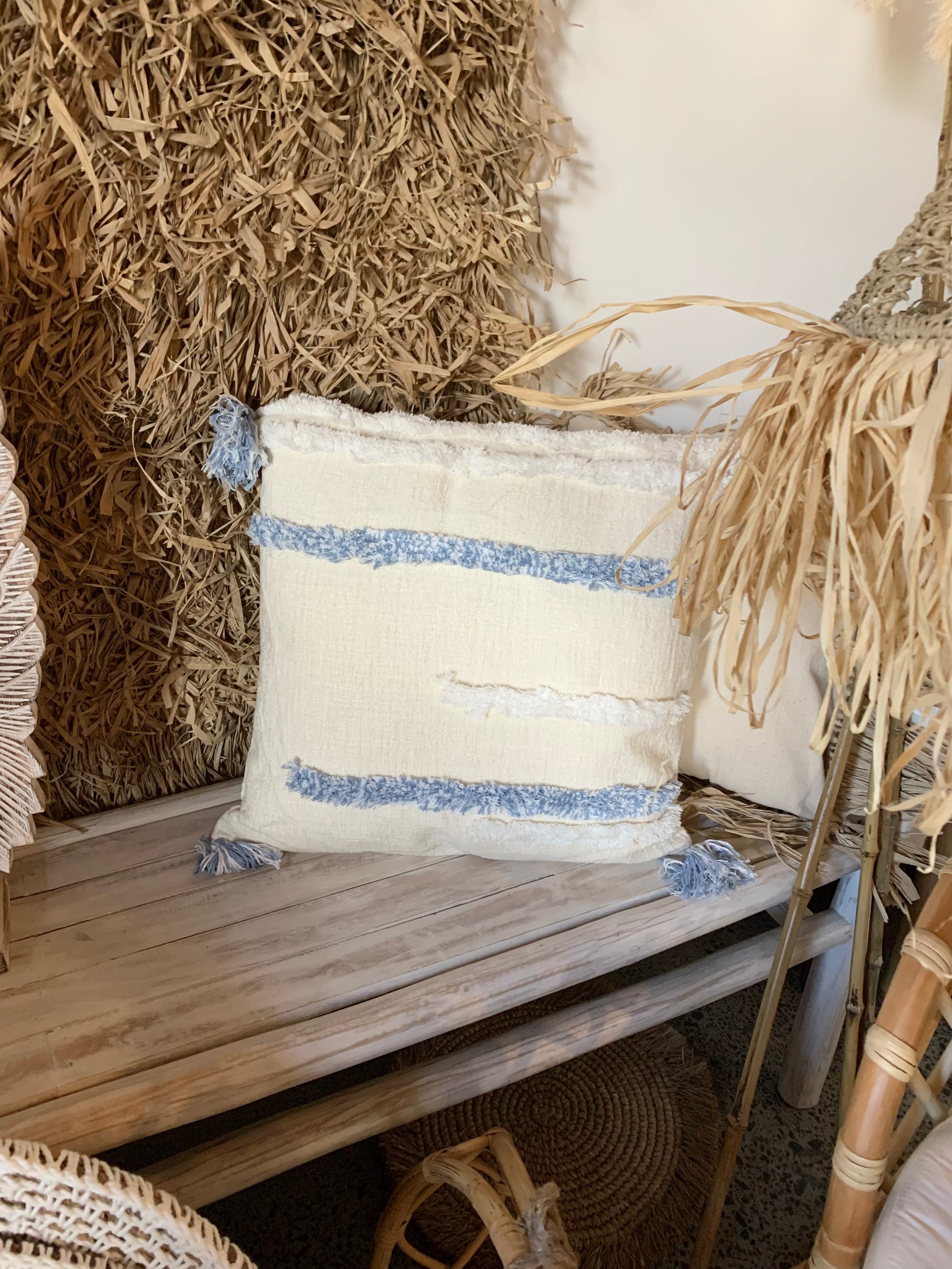 Natural / Blue cushion covers 45 x 45 (insert not included)