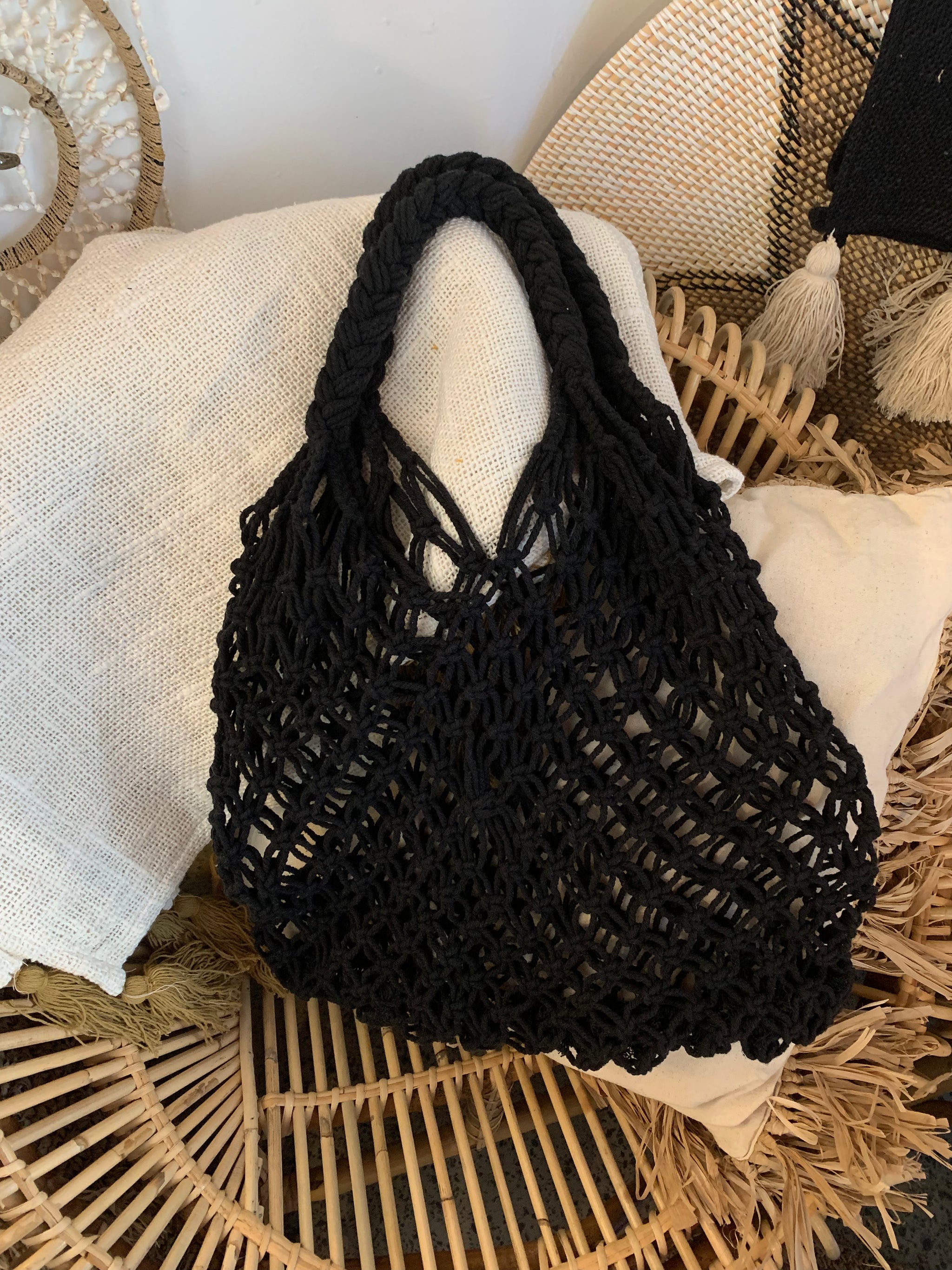 Macrame shopping bag black