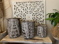 Set 3 brown carved pots / vases