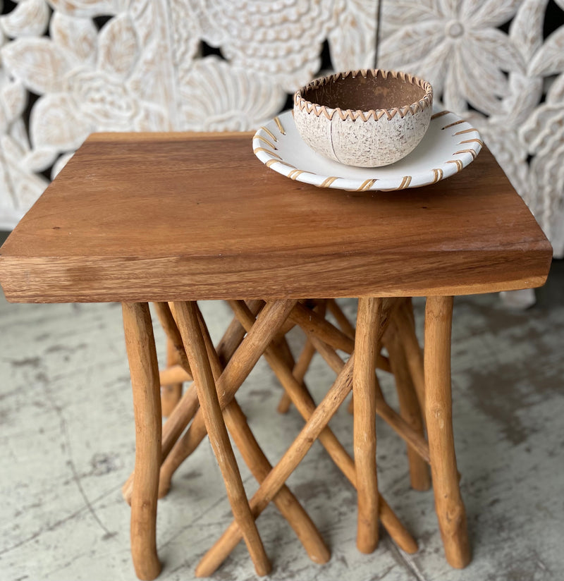 Brown Timber stool / side table with angled timber legs