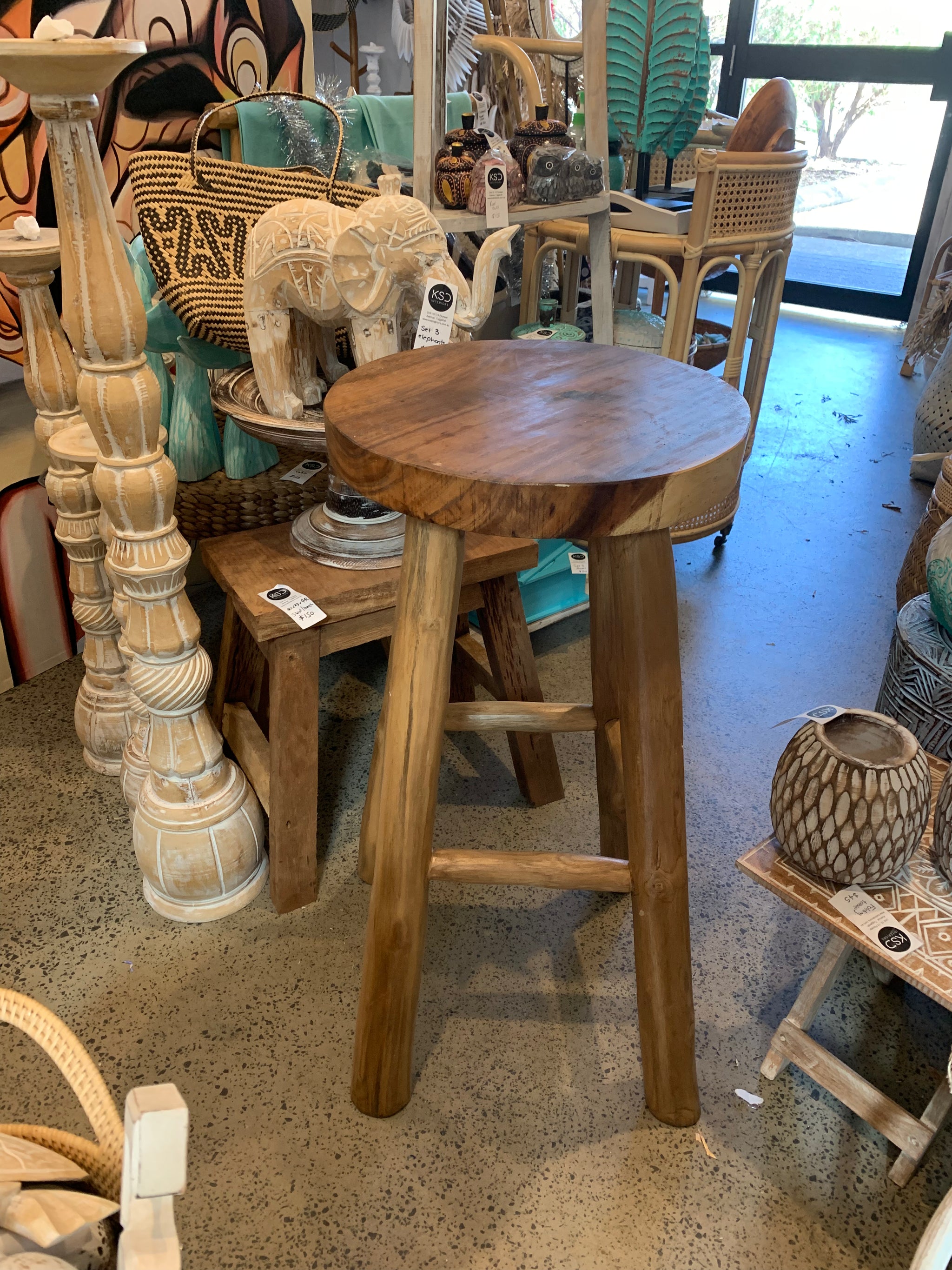 Solid timber round stool / bar stool / side table