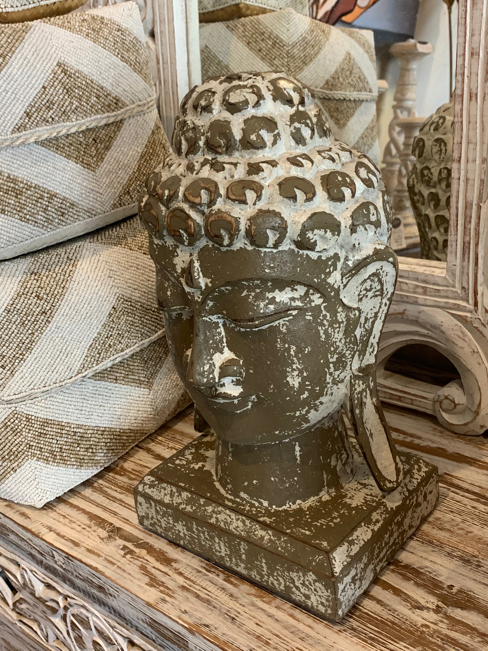 Buddha head statue - olive green