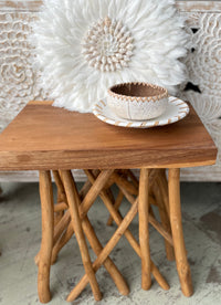 Brown Timber stool / side table with angled timber legs