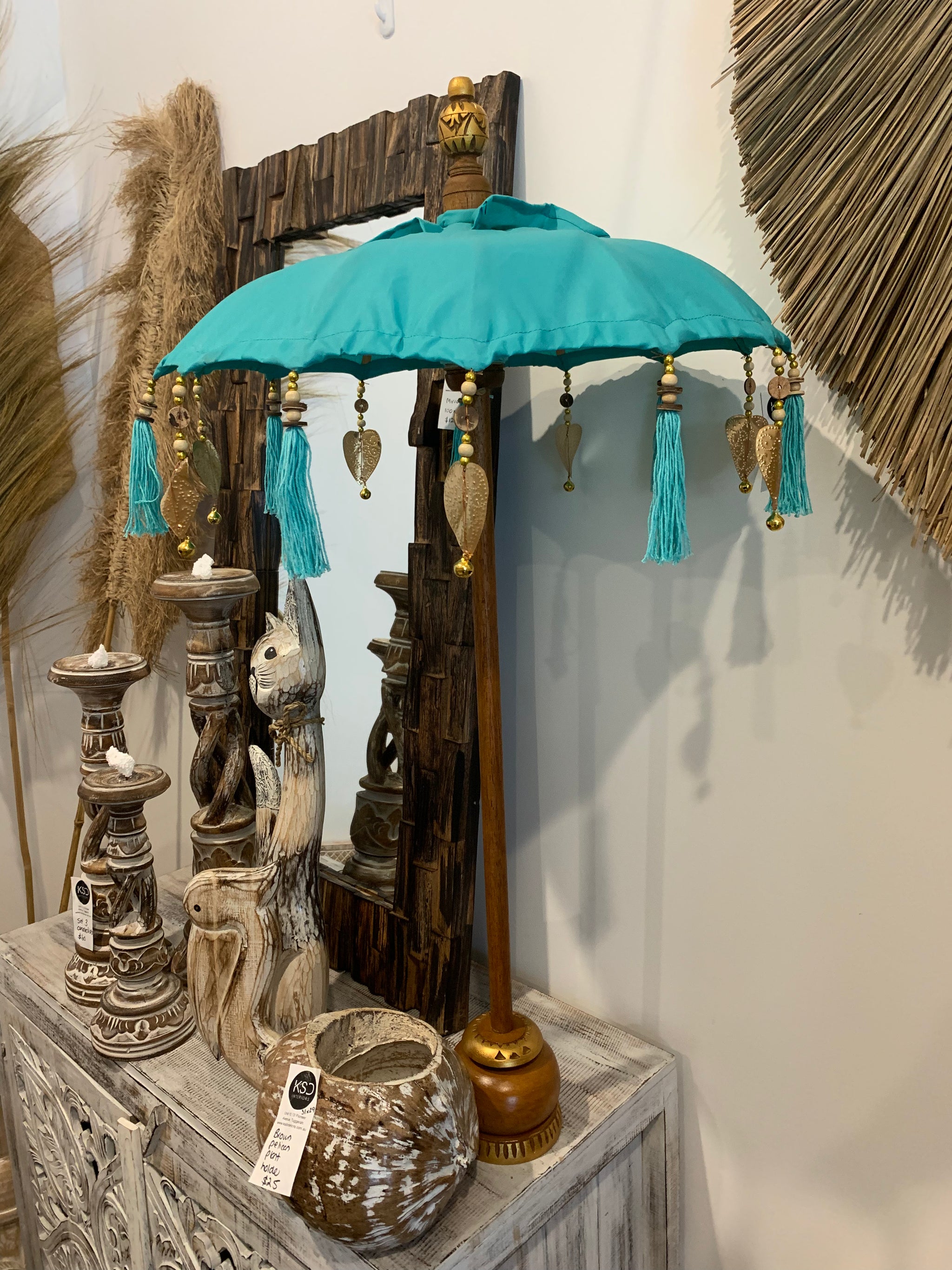 Tabletop Umbrella with plain design. Turquoise. EOFY sale. Usually $50