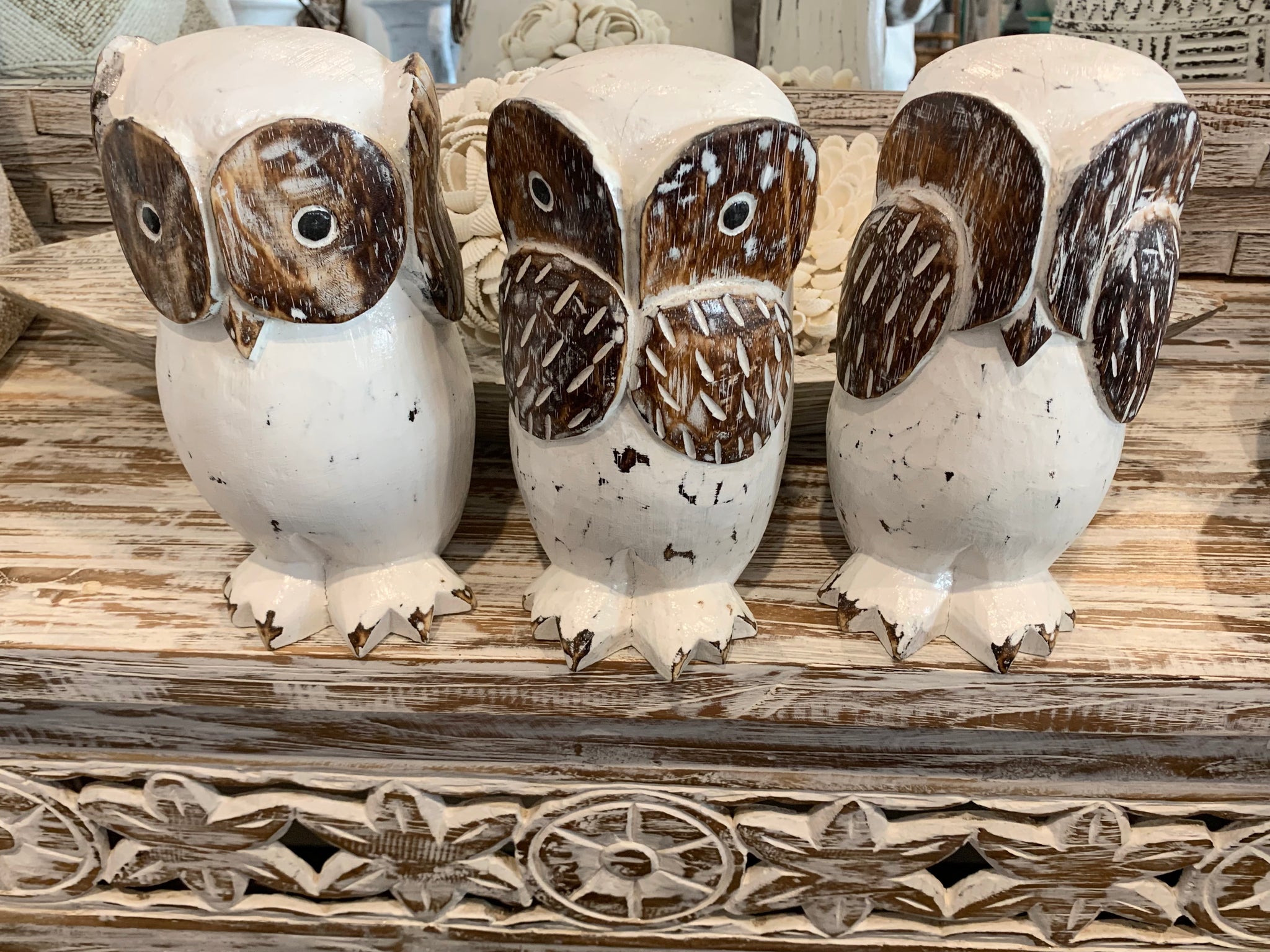 See no evil, hear no evil, speak no evil. Timber owls. Set 3. EOFY sale. Usually $40