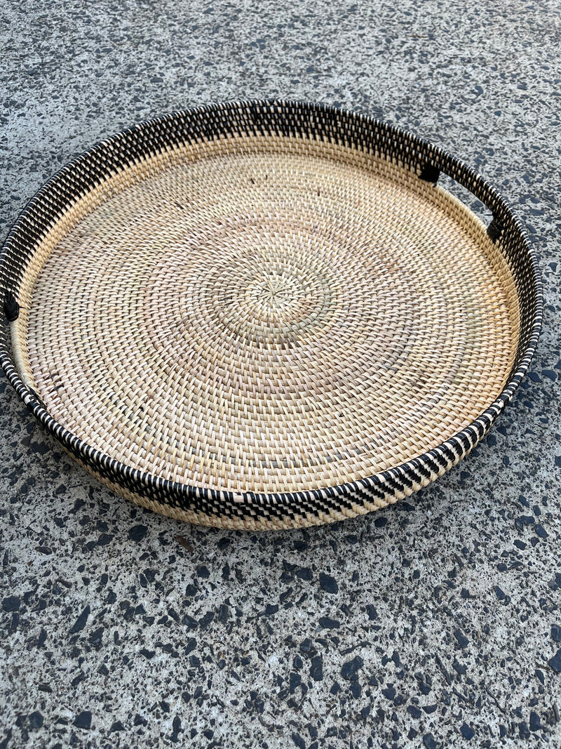 Round black / natural tray L