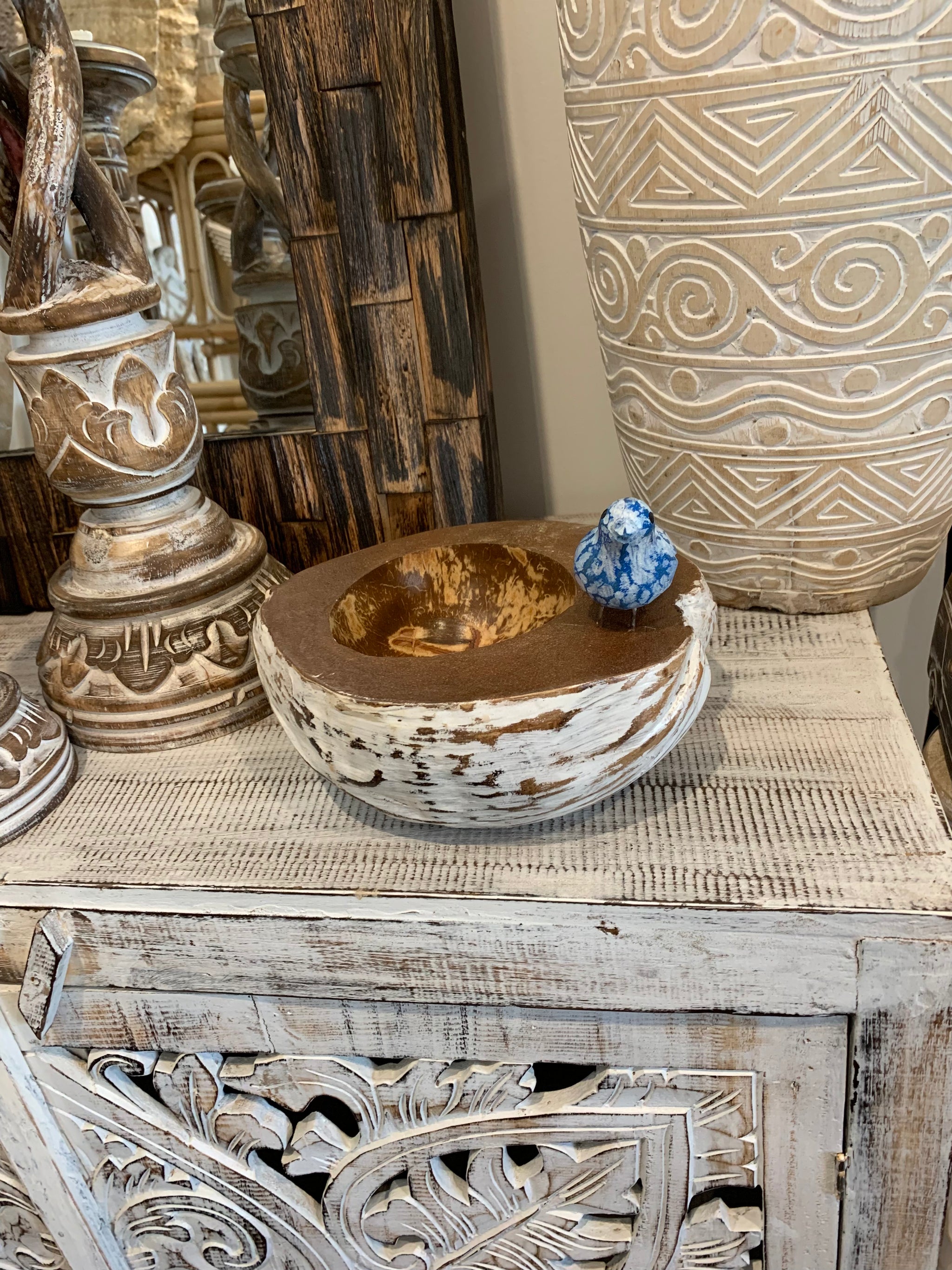 Coconut platter / bowl. Blue bird