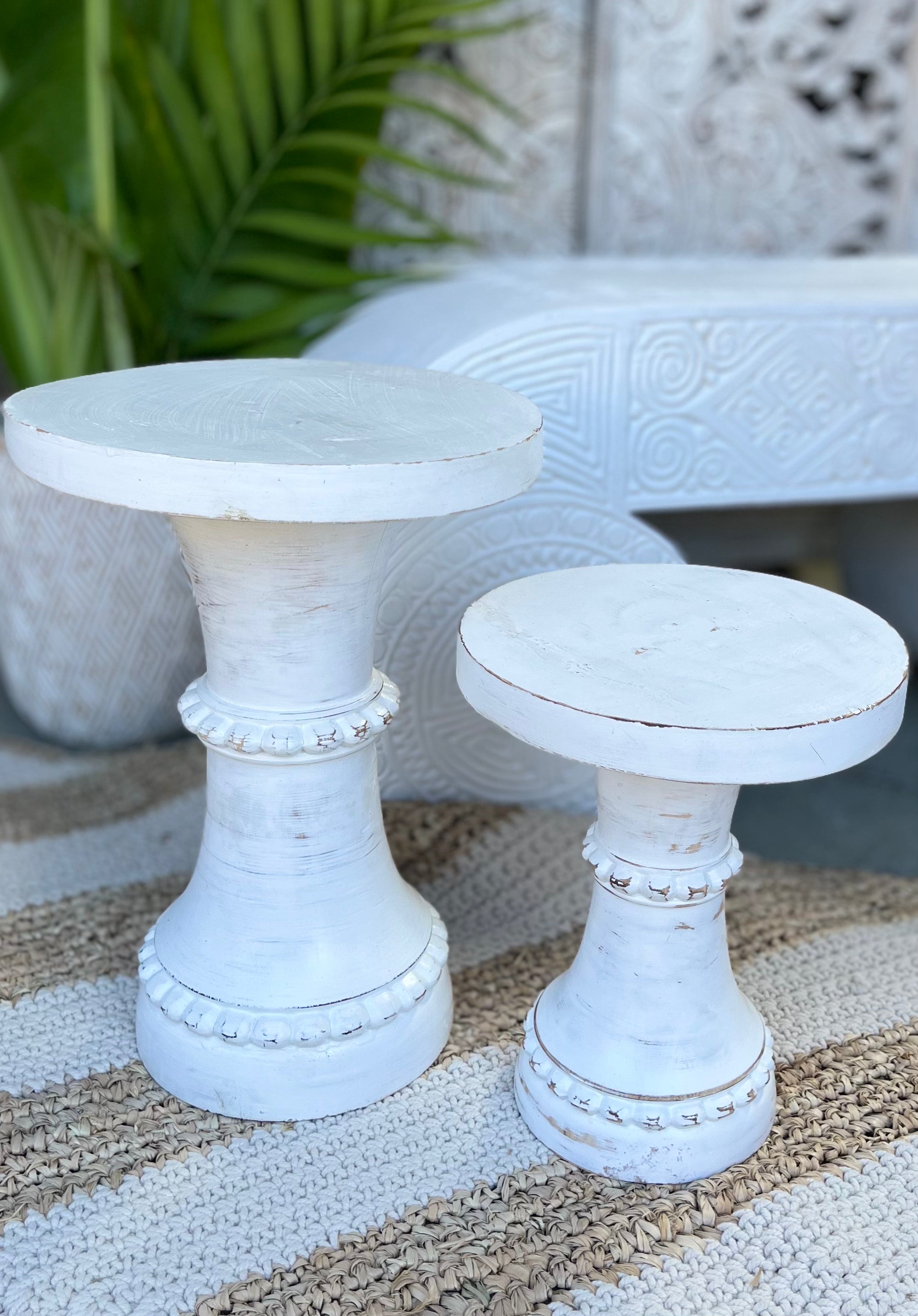 Timber pedestal. Rustic white small