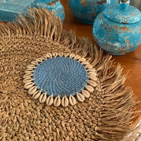 Blue rattan Coaster with natural shells