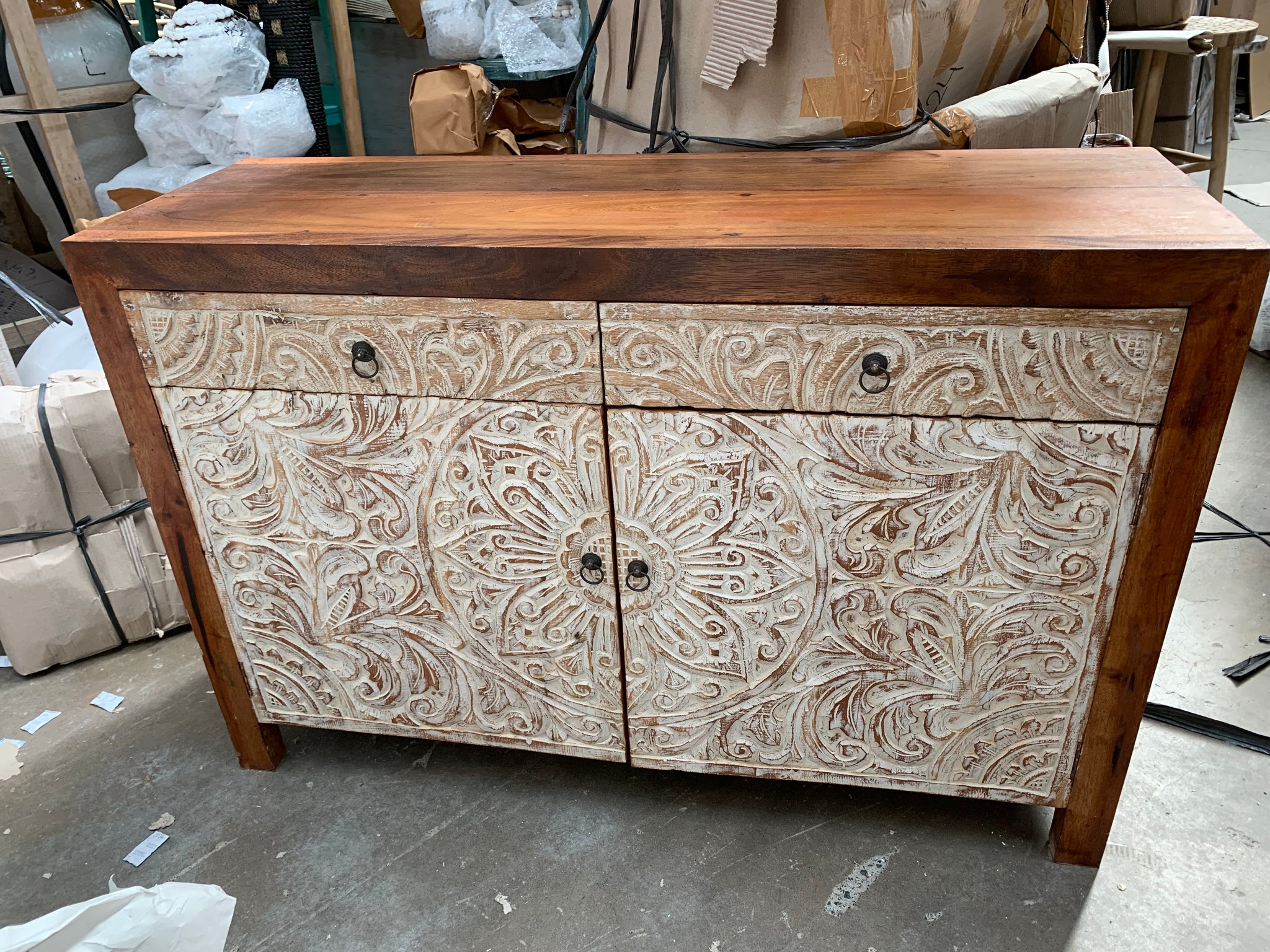 Carved sideboard / cabinet. 2 door 2 drawer