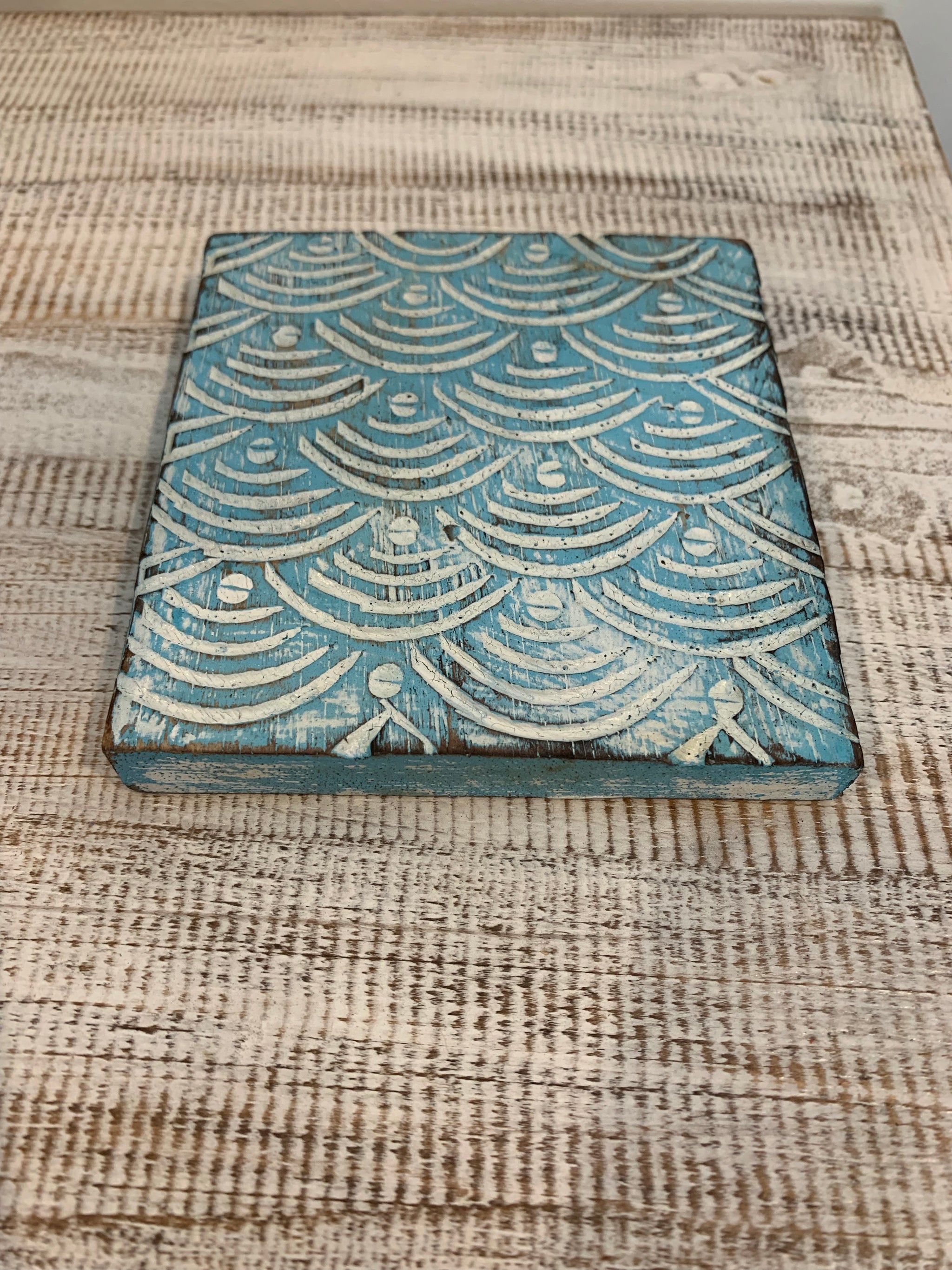 Rustic turquoise square coaster