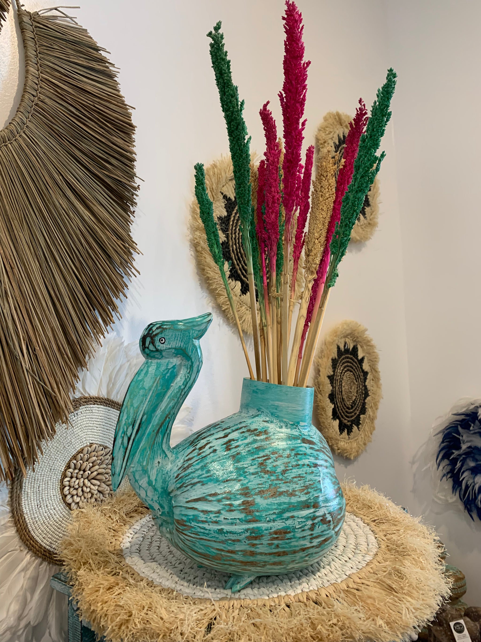 Coconut Pelican plant holder. Turquoise