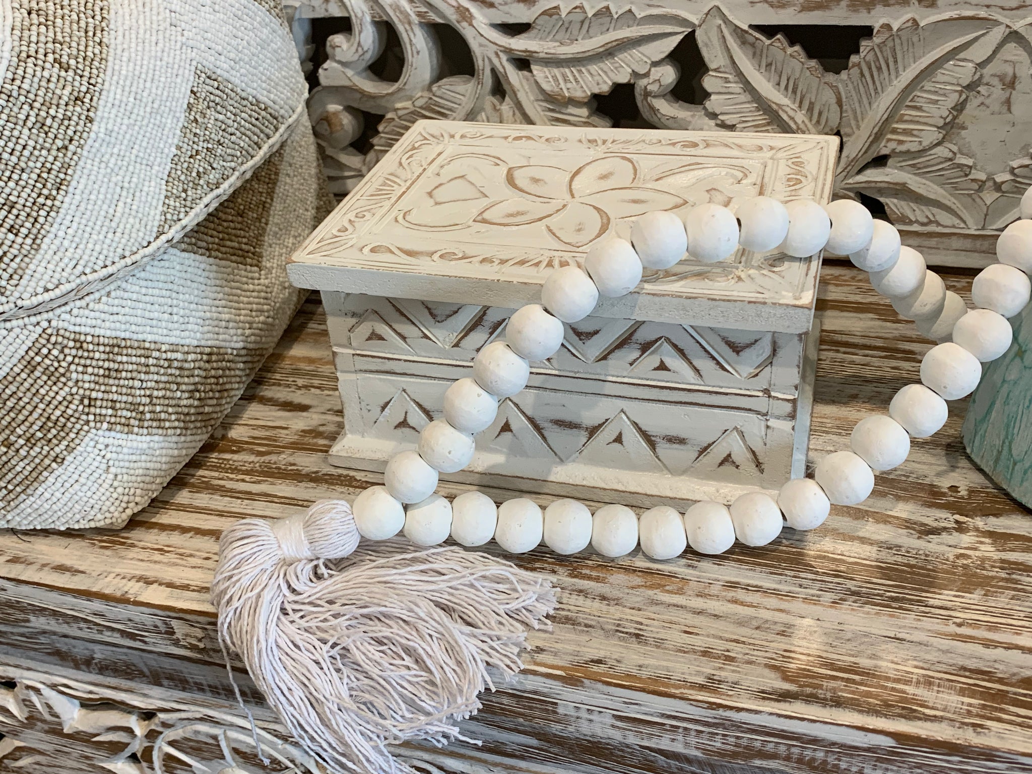 Handcarved white Wash storage box / jewellery box