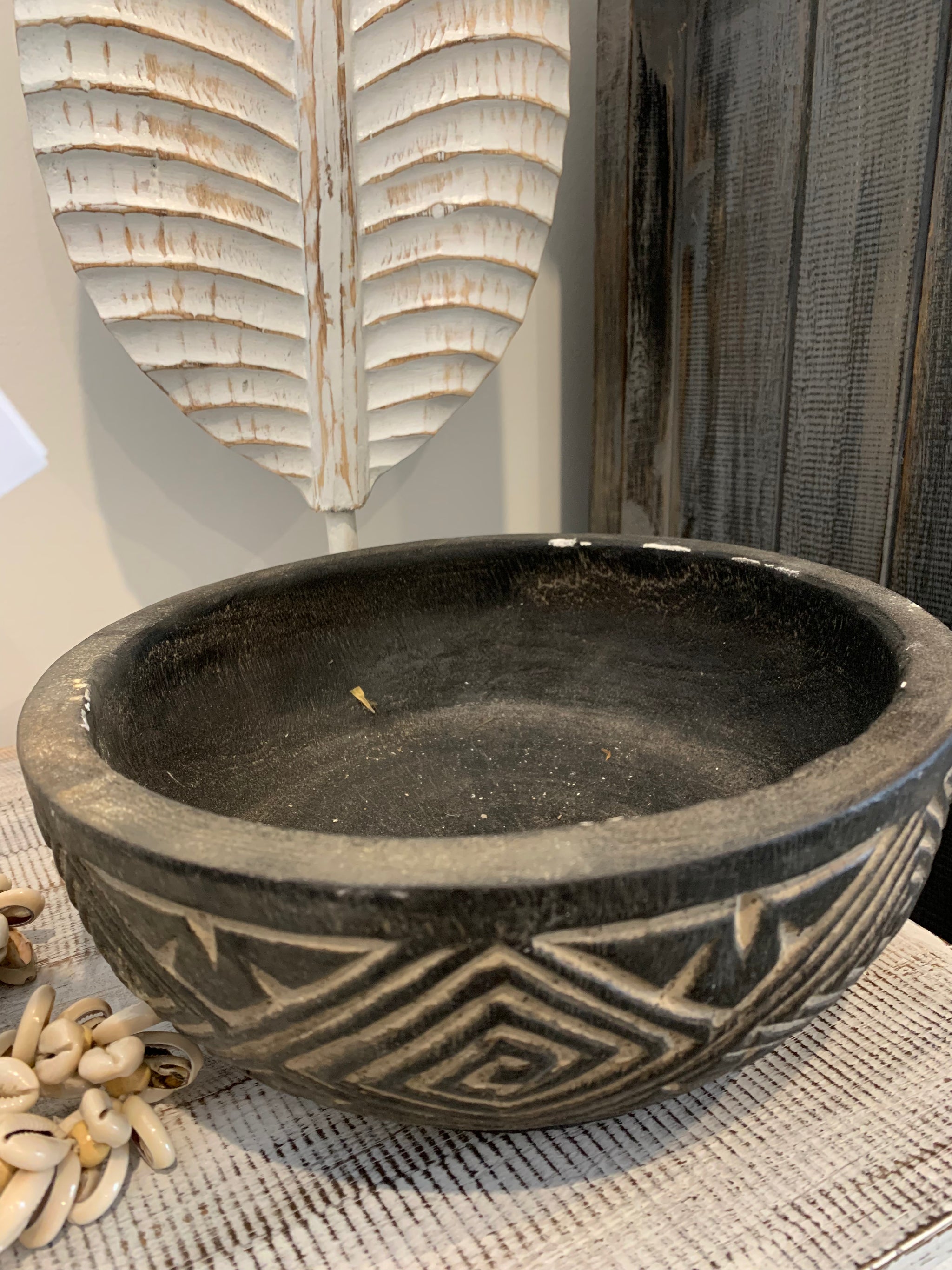 Black Friday Deal. Black handcarved timber decorative bowl 25cm x 10cm Usually $30