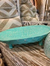 Turquoise timber decorative platter on legs 40cm