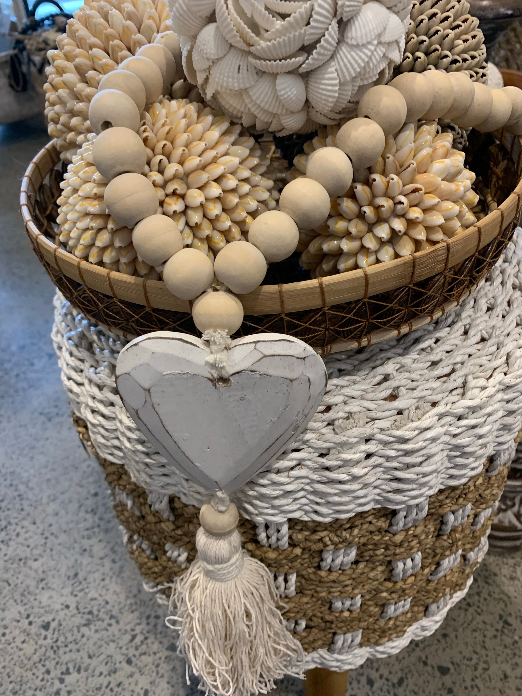 Natural beads and timber heart decoration.