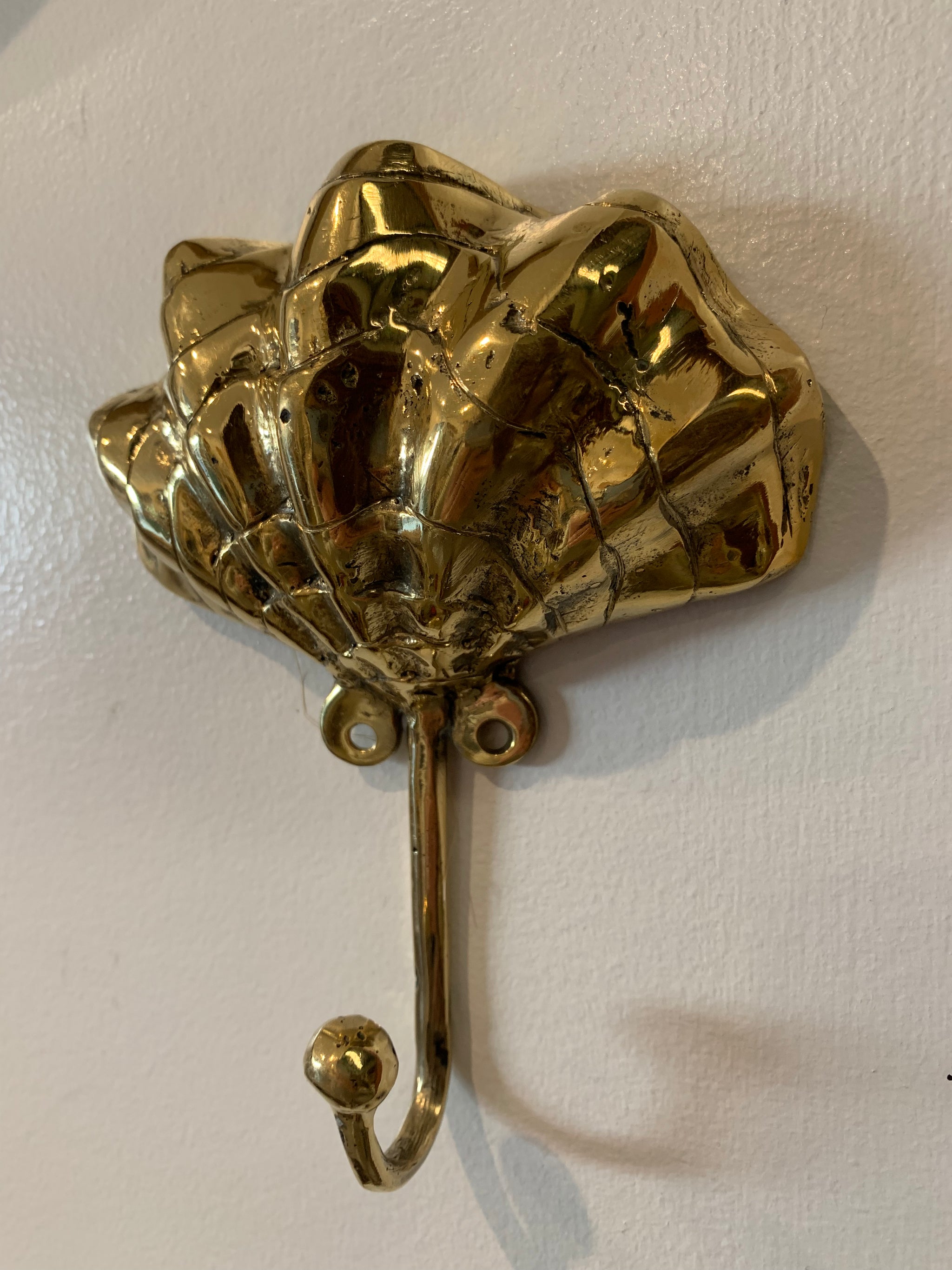 Brass wall hook. Large. Shell / clam