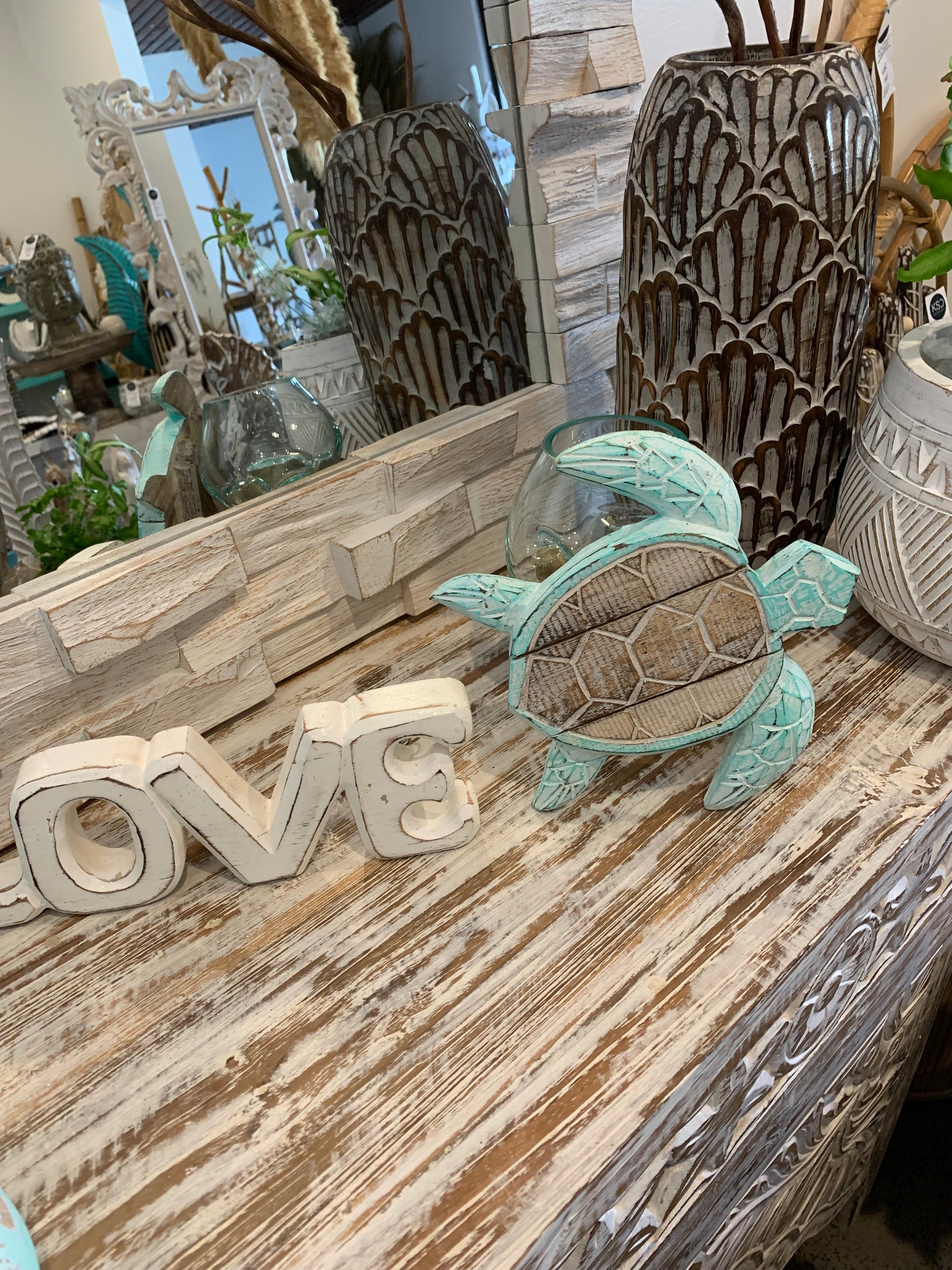 Turquoise timber turtle wall hanging S