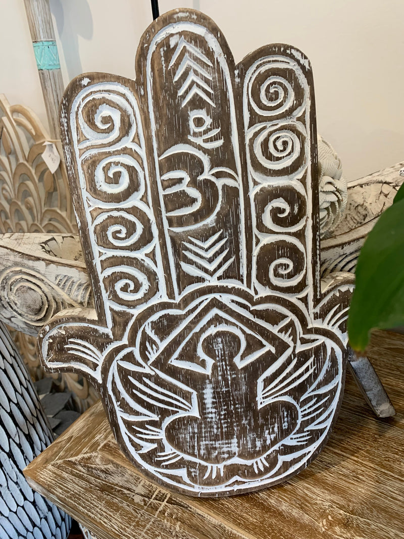 Hamsa lady hand handcarved. Brown