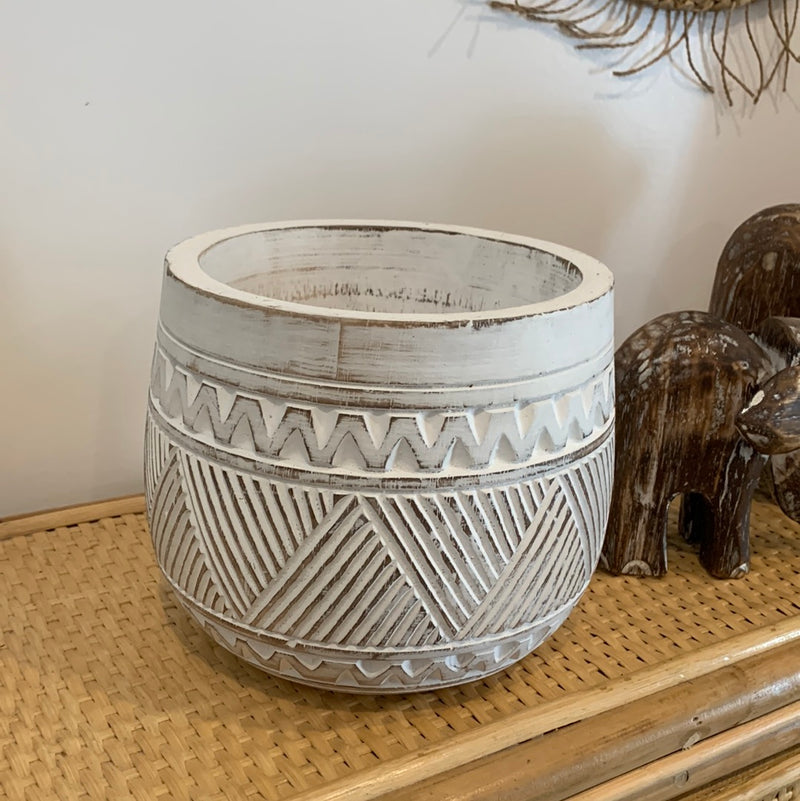 White wash decorative pot. XL