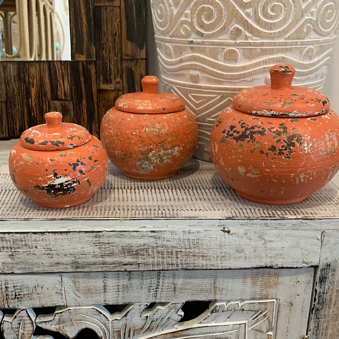 Set 3 orange pots with lids