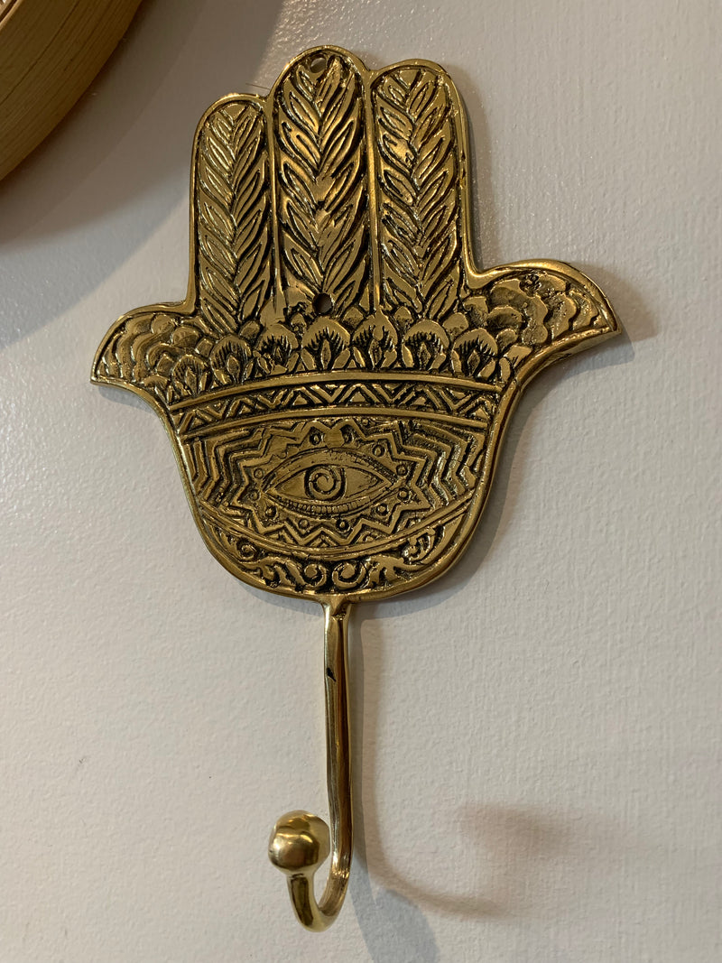 Brass wall hook. Large. Hamsa hand.