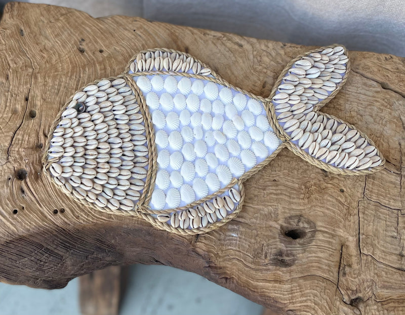 Shell fish hanging / decoration. White and natural. L