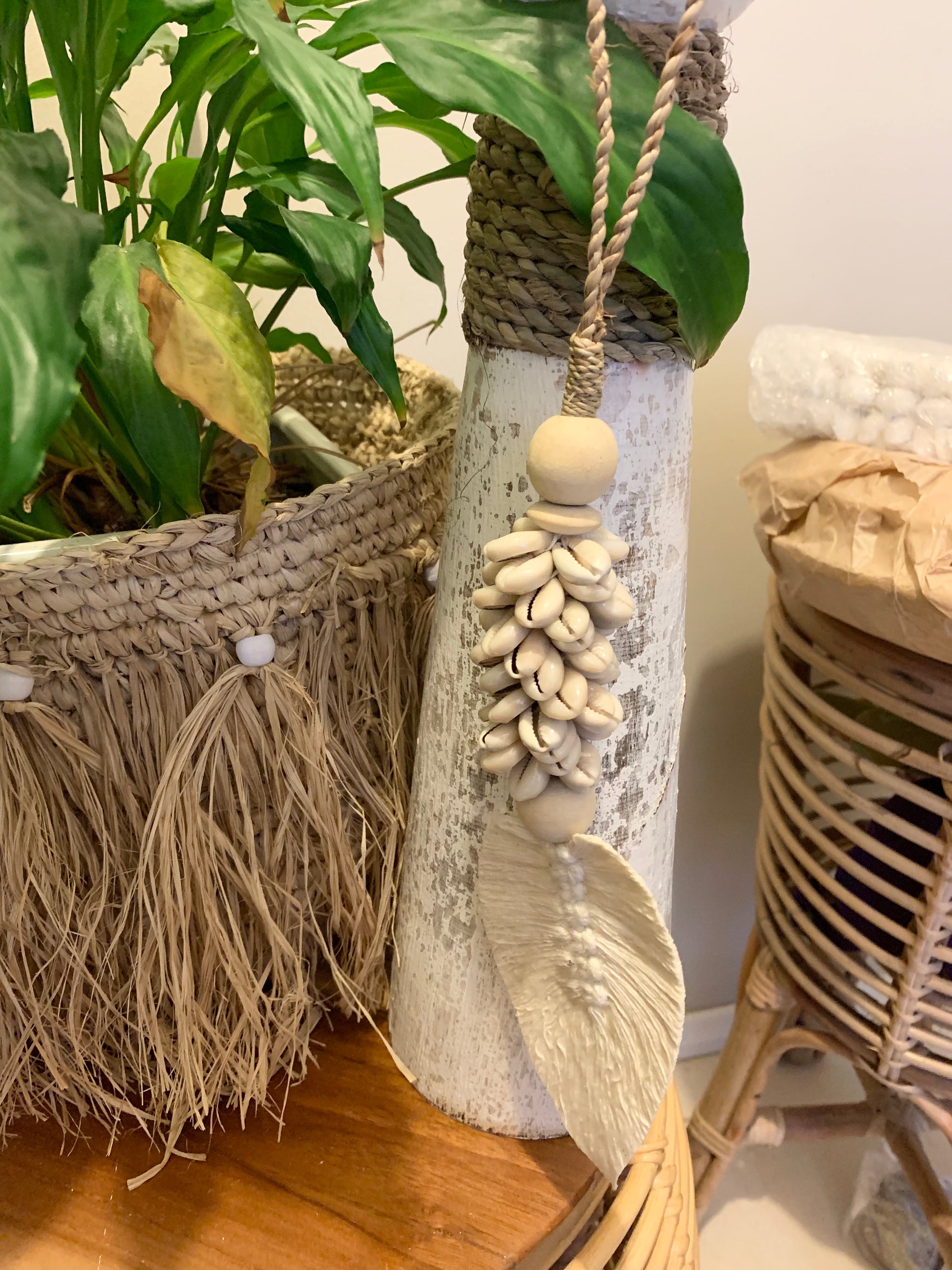 Natural leaf and shell hanging