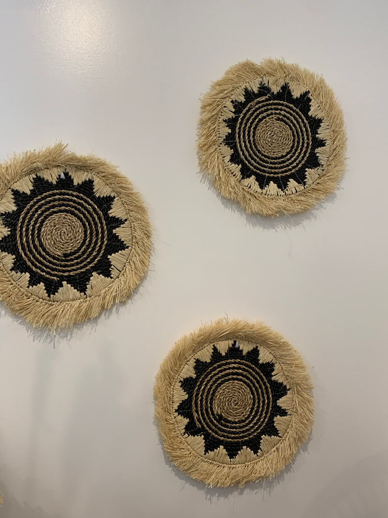 Raffia wall hangings. Set of 3. Black / natural – Bali Beach Beyond