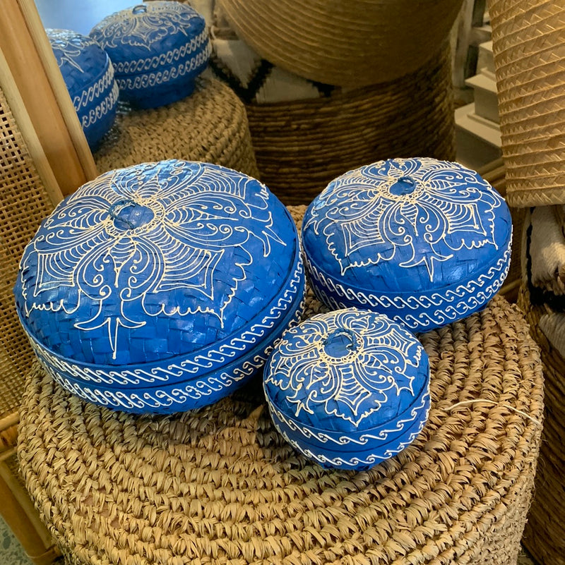 Blue set 3 container with lids. Hand painted mandala. Usually $95