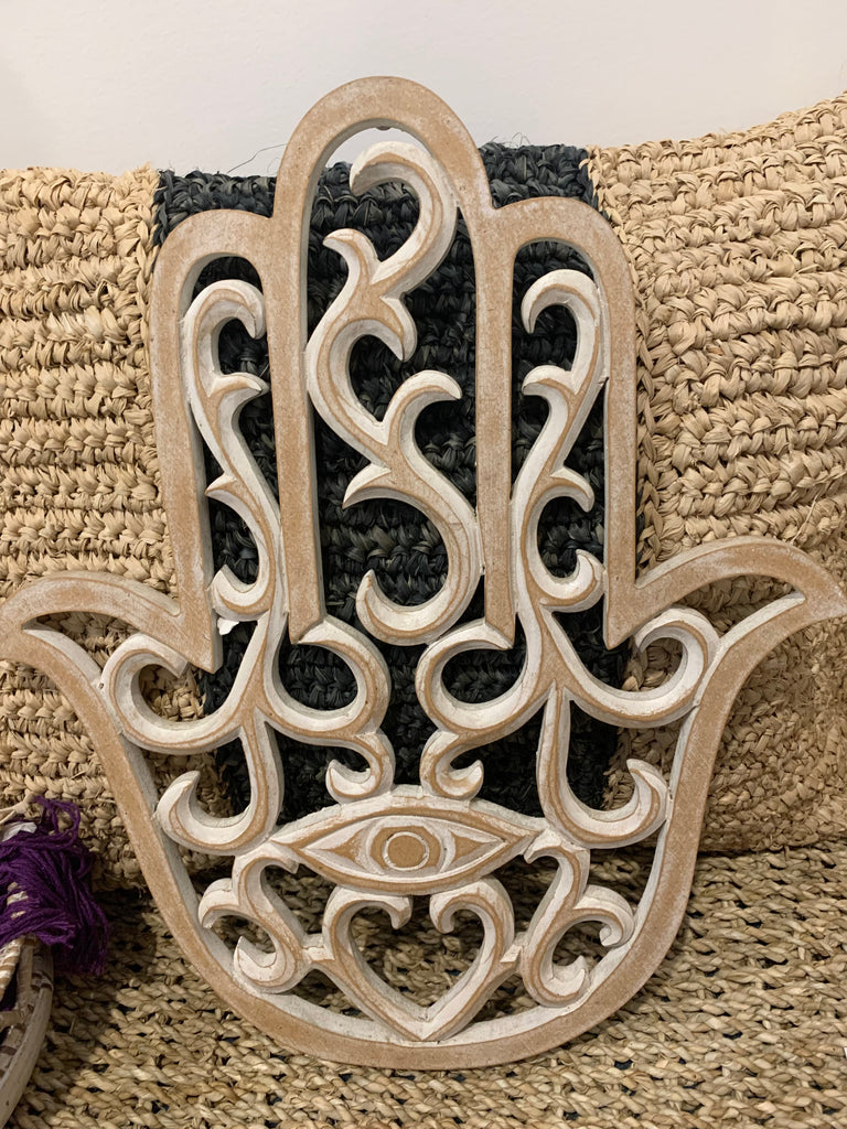 Hamsa handcarved natural hand. 34 x 40cm – Bali Beach Beyond