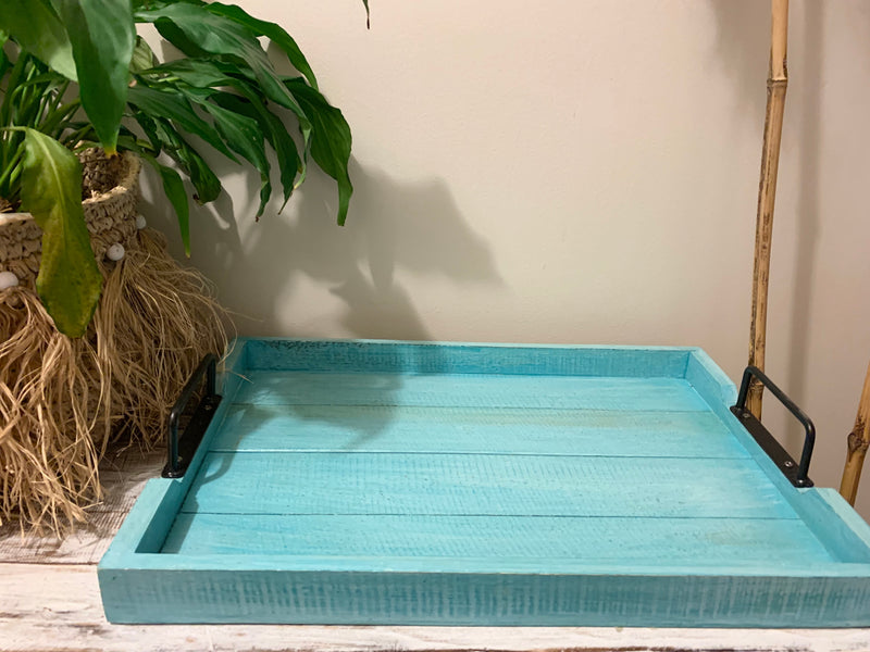 Blue timber slatted tray.  Usually $35