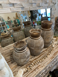 Set 3 Brown carved timber vases